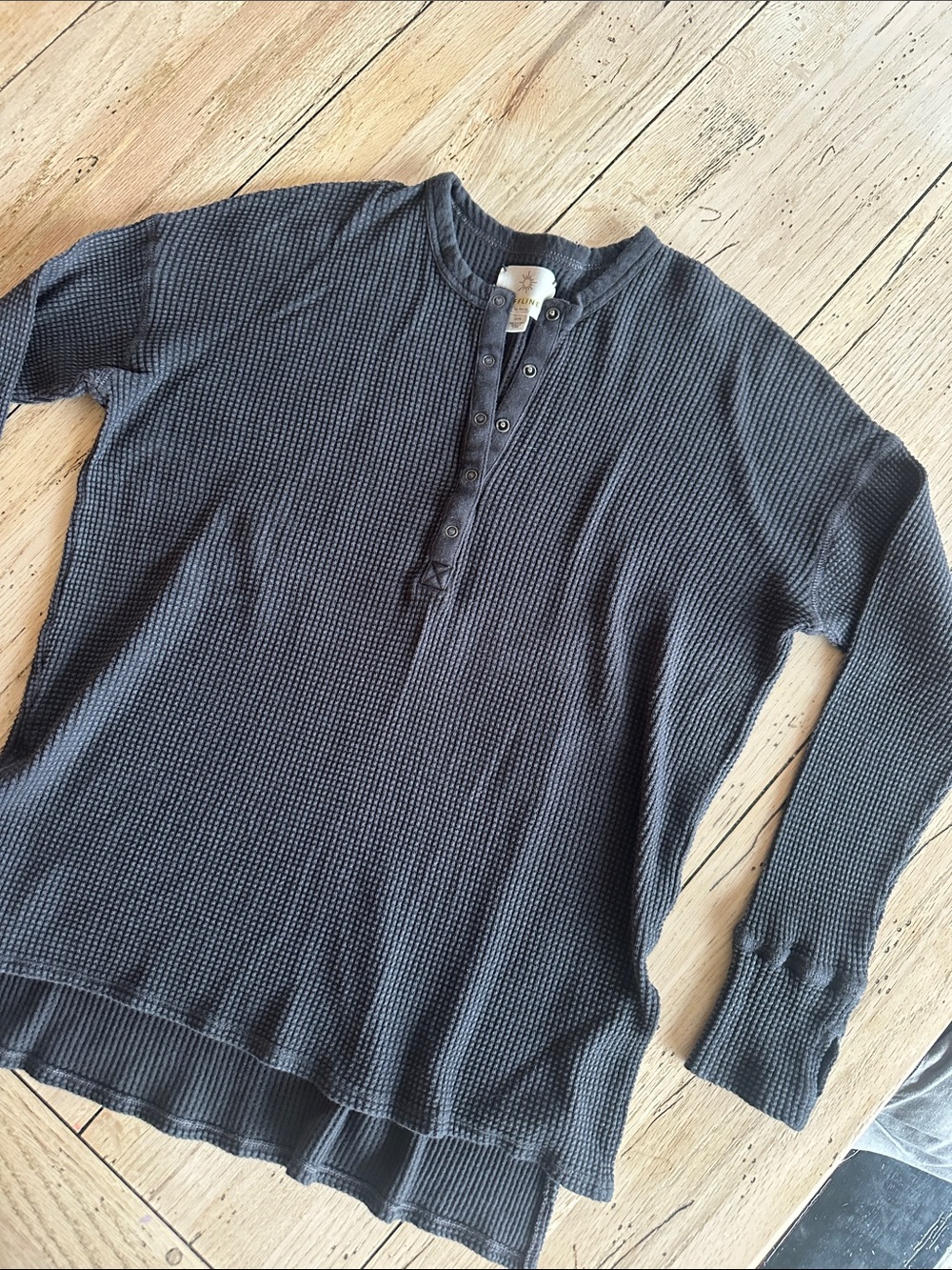aerie Charcoal Waffle Henley Long Sleeve Top
